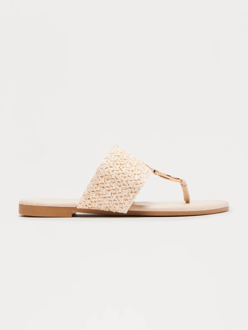 Fashion Nova Braided Wide-Strap Toe-Ring Sandal in Cream